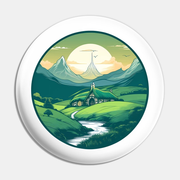 A Hobbit Shire landscape Pin by The Dark Matter Art