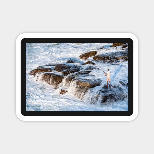 Fisherman On The Rocks Magnet by AndrewGoodall