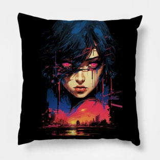 Dystopian City Retro Design Pillow