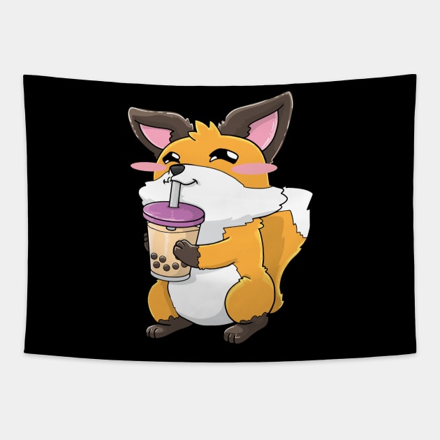 Foxes Fox Bubble Tea Boba Drink Kawaii Anime Tapestry by KAWAIITEE