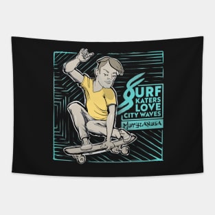 Surf skaters love city waves Tapestry