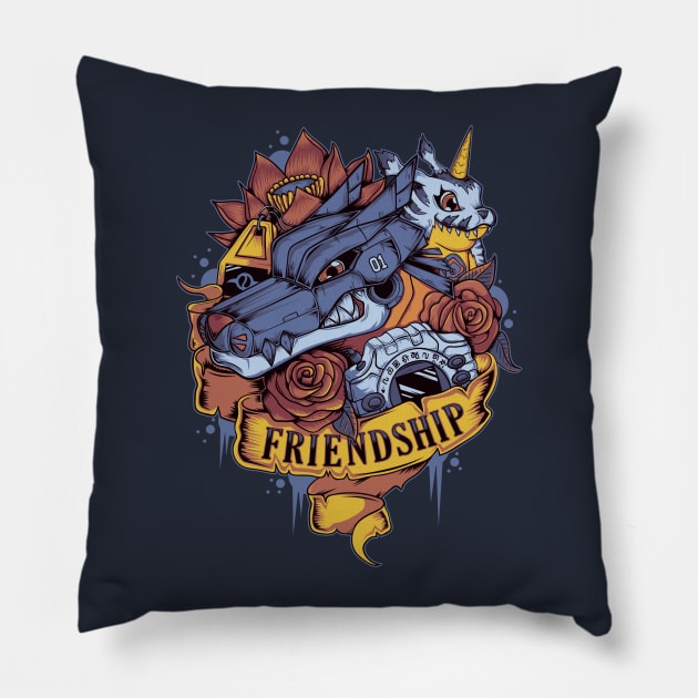 Digimon of friendship Gabumon - MetalGarurumon Tattoo Pillow by Typhoonic