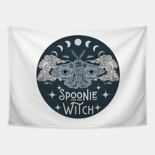 Spoonie Witch Moth Moon Stars Blue Tapestry