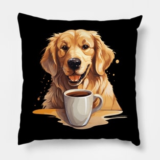 Golden Retriever Drinking Coffee Pillow