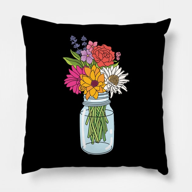 Flowers in a jar Pillow by SuperrSunday