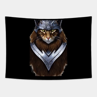 Viking Cat Portrait in Armour Tapestry