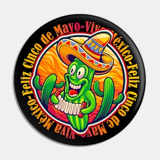 Viva Mexico Feliz Cinco de Mayo Mexican Fiesta Funny Cactus wearing sombrero Mexican Hat Pin