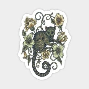 Kinkajou Honey Bear and Tropical Flowers Magnet