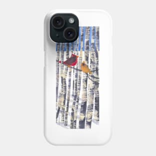 Pair of Cardinals in Birches Phone Case