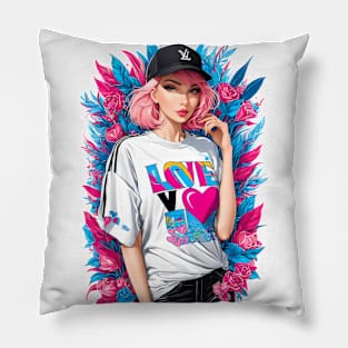 Cool anime girl on valentine's day Pillow