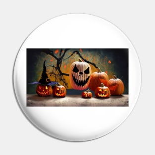 A loving couple celebrates Halloween in a pumpkin patch Pin