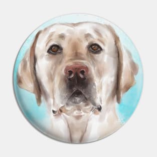 Watercolor Portrait of a Curious Yellow Labrador on a Light Blue Background Pin