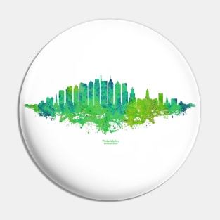 Philadelphia City Skyline - Watercolor Green, blue Pin