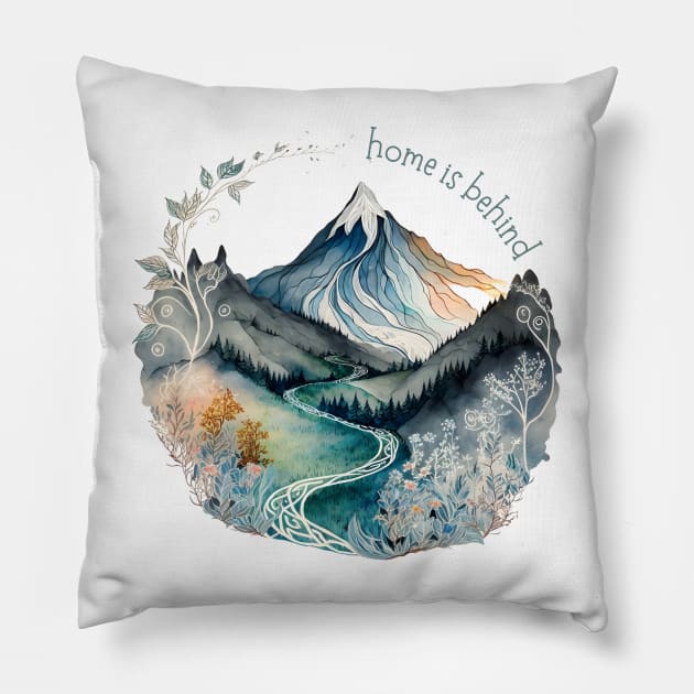 Home Is Behind - Lonely Mountain - Watercolor Art - White - Fantasy Pillow by Fenay-Designs