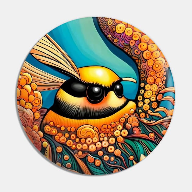 Buzz the Colorful and Psychedelic Bumblebee Pin by Davey's Designs