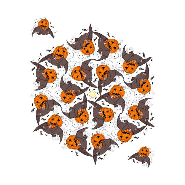 Halloween flight of bats, ghosts, and Jack-o'-lantern pumpkins by davidscohen