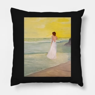 Wading In The Sea oil painting by tabitha kremesec Pillow