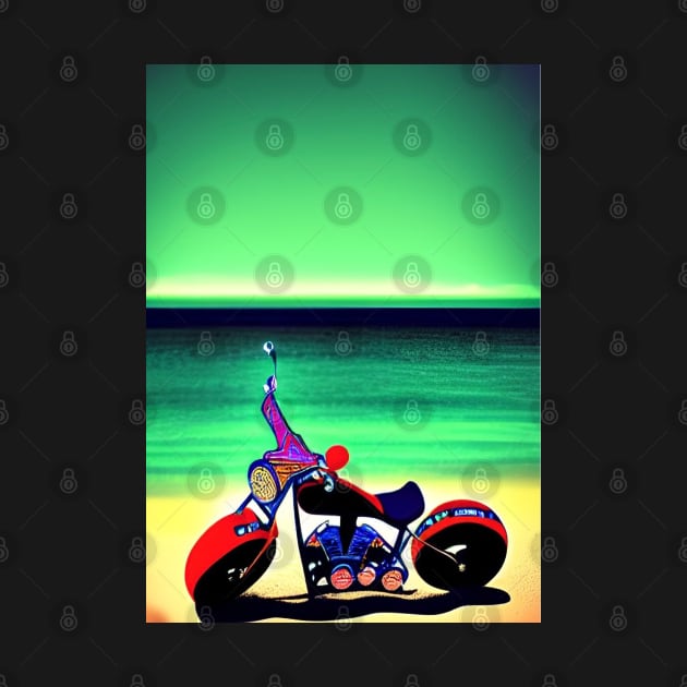 SURREAL RETRO MOTORCYCLE ON THE BEACH by sailorsam1805