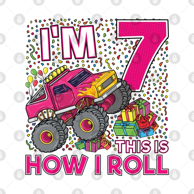 7th Birthday Monster Truck Party Gift 7 Year Old Girl by silentsoularts