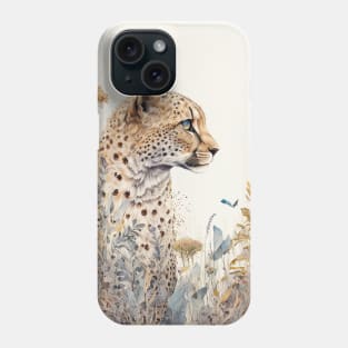 Watercolor Cheetah in Nature, Floral Design Phone Case