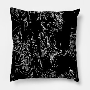 #1 - Limp Faces Psychedelic Line Ink Drawing with Art Style Black Pillow