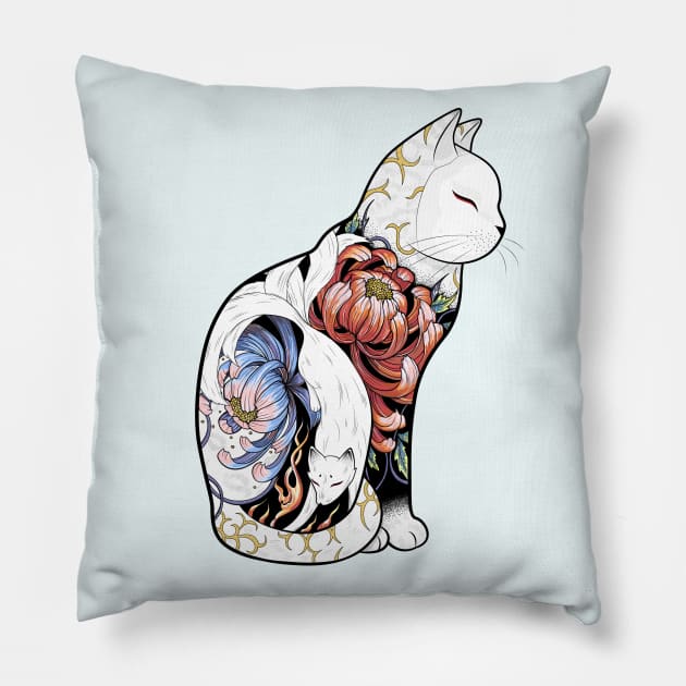 Kitsune Cat Tattoo Pillow by runcatrun