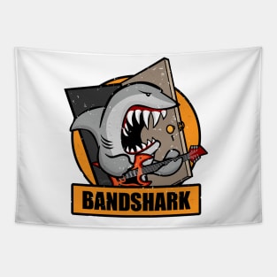 Retro Band Shark Cartoon Distressed Illustration Tapestry