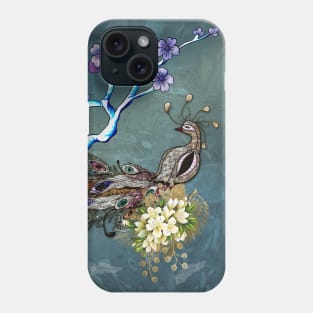 Wonderful elegant peacock with flowers Phone Case