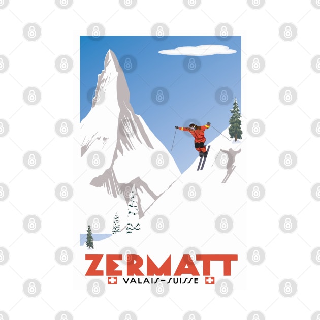 Zermatt, Valais, Switzerland,Ski Poster by BokeeLee
