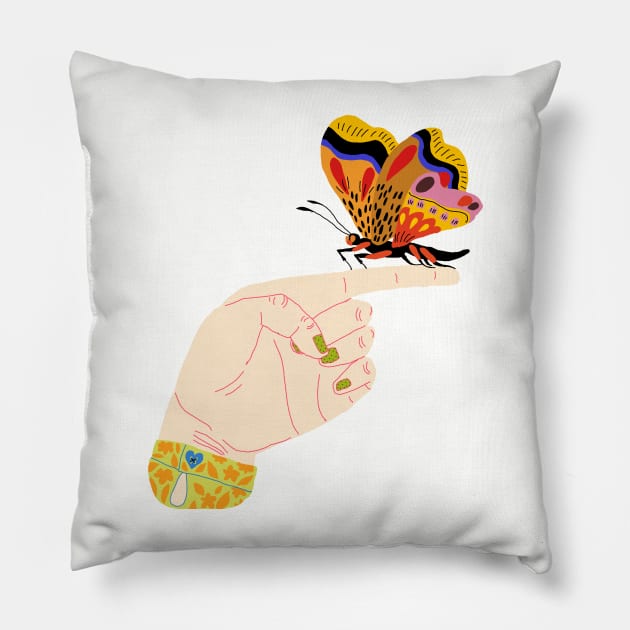 Butterfly on a finger Pillow by ezrawsmith