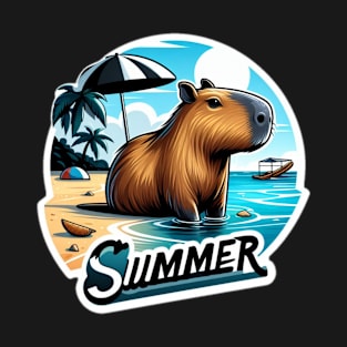 Cute summer capybara on the beach T-Shirt