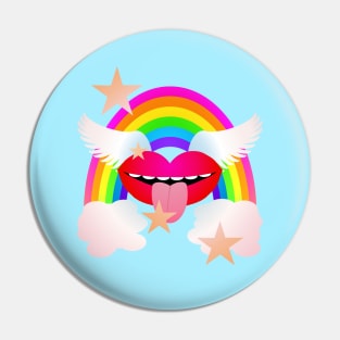 Groovy Winged Lips, Rainbow & Stars - RED Pin