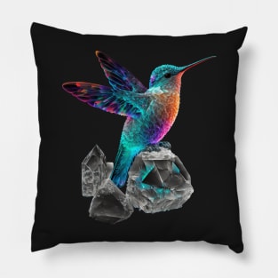 Psychedelic Hummingbird and Space Crystals Pillow