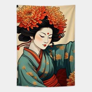 Asian girl flowers Tapestry