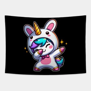 Cute Kawaii Dabbing Unicorn Wearing Easter Bunny Costume Tapestry