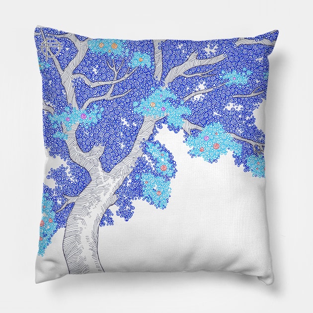 Blue Tree Circle Design Pillow by pbdotman