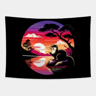 Aquatic Animal Vintage Silhouette Art Cute Japanese Otter Tapestry