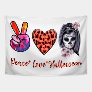 Peace Love Halloween Flower Skull Women Funny Horror Tapestry