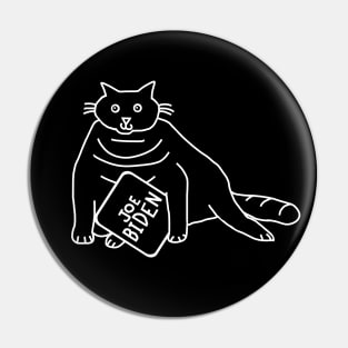 Minimal White Line Chonk Cat supports Joe Biden Pin