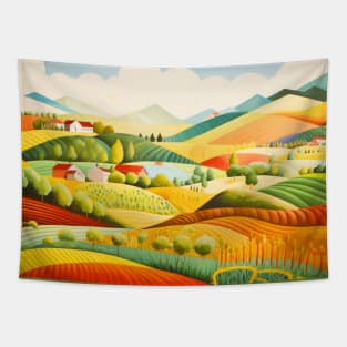 Countryside Concept Abstract Colorful Scenery Painting Tapestry