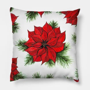 Poinsettia and fir branches pattern Pillow