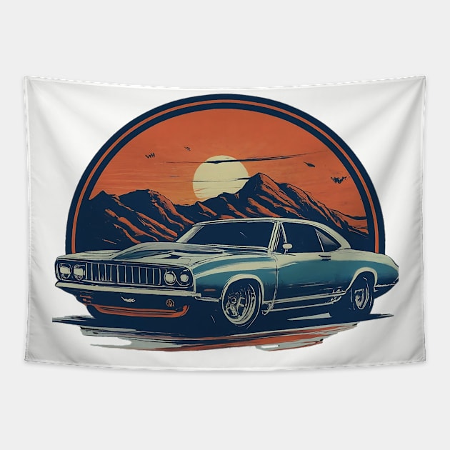 Old School Car Scenic Mountain Dusk Tapestry by Missionslice 