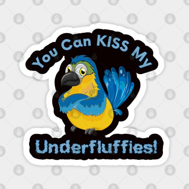 Blue Gold Macaw Parrot Kiss Underfluffies Magnet by Einstein Parrot