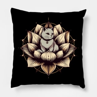 Spiritual retro cat in lotus Pillow