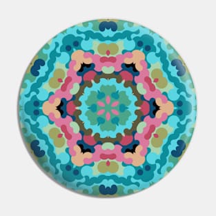 Retro Mandala Flower Blue Pink and Green Pin