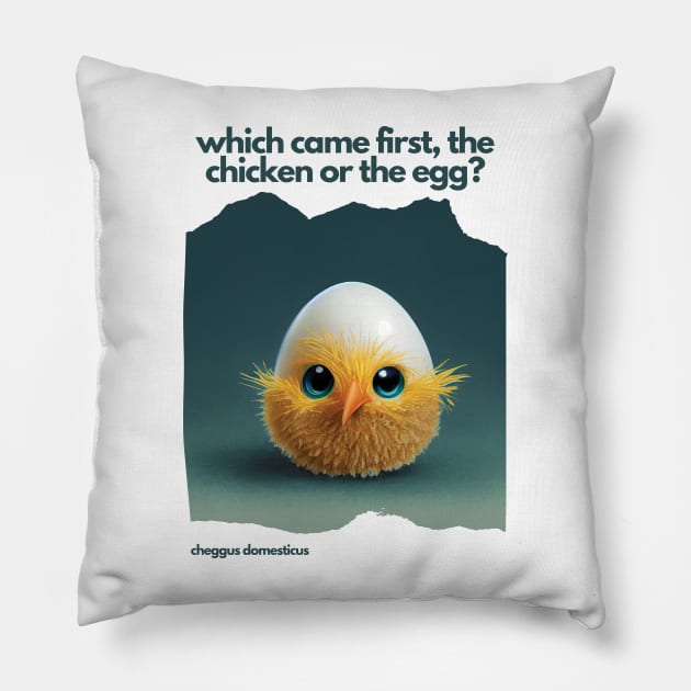 Which came first, the chicken or the egg? Funny Print Pillow by Geminiartstudio