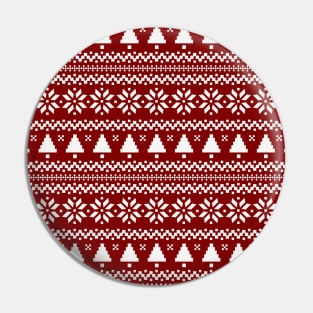 Dark Christmas Candy Apple Red Nordic Trees Stripe in White Pin