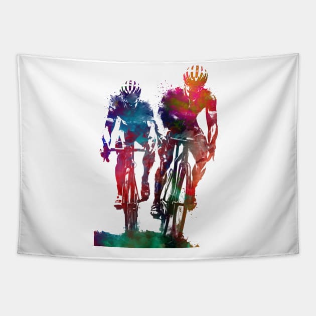 Two bikers sport art Tapestry by JBJart