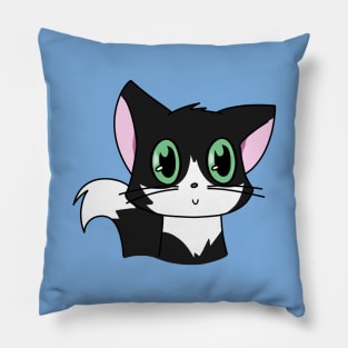 Cute Black and White Cat With Green Eyes Pillow