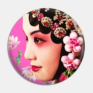 Chinese Opera Star with Lotus Flowers Pink- Hong Kong Retro Pin